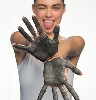 Charcoal on hands, Model, Pure Active